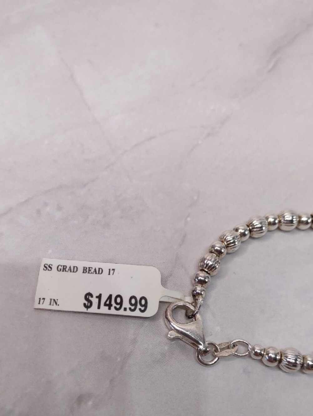 Sterling Silver Graduated Ribbed Bead Necklace - Picture 5 of 8